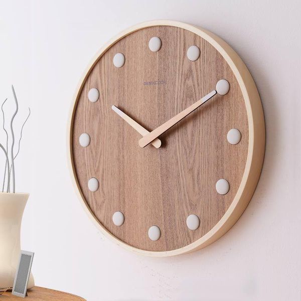 

wall clocks 14inch creative simple nordic solid wood clock modern fashion home living room decoration mute