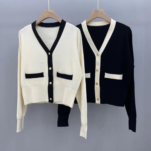 

women's knits & tees fashion women autumn elegant gold buckle knitted tencel v-neck single-breasted cardigan sweater, White