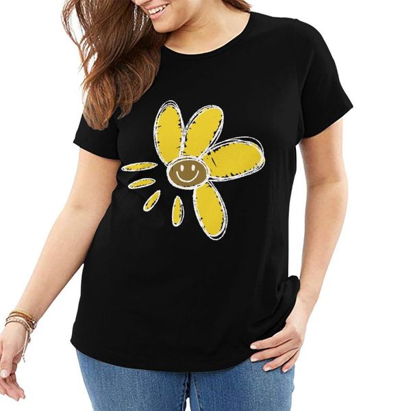 

women's t-shirt yellow flower black women plus size tees oversized large loose t-shirts homme clothing workout wear female, White