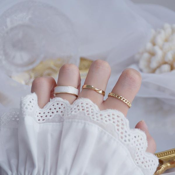 

delicate jewelry 14k real gold adjustable rings for women simple style pierced set cluster, Golden;silver
