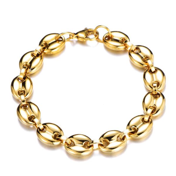 

link, chain men hip hop bracelet stainless steel with lobster clasp never fade coffee bean shape chains bracelets hiphop jewelry gifts, Black