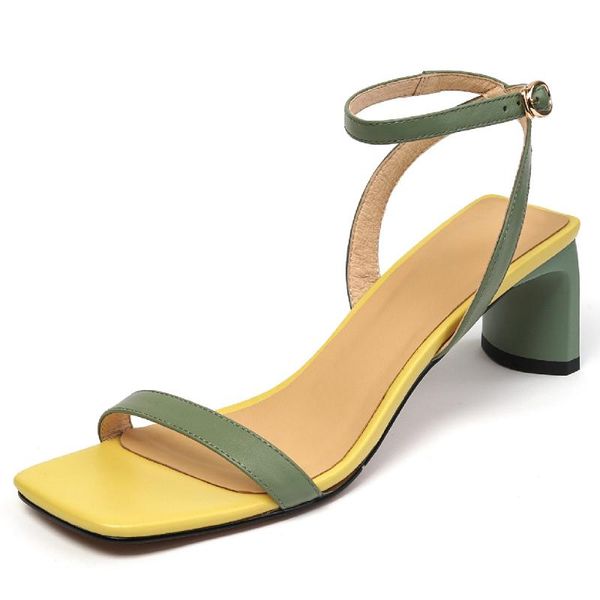 

dress shoes women's genuine leather thick high heel narrow band ankle strap sandals open toe summer elegant ladies slim daily, Black