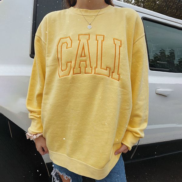 

hoodies letter yellow print crewneck woman's sweatshirt long sleeve english fashions french autumn plus size streetwear chic, Black