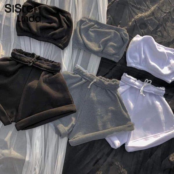 

casual soft cotton tracksuit two piece sets women sporty sleeveless strapless biker shorts sportswear trend matching outfits women's tr, Gray
