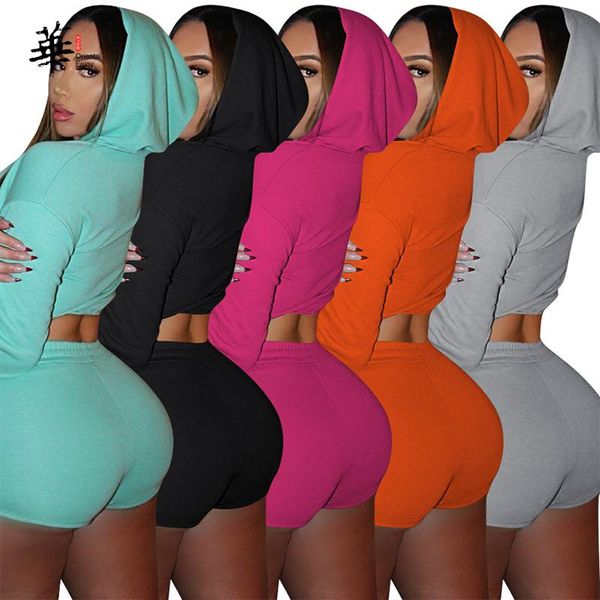 

women's tracksuits sport suit women summer long sleeve sweatshirt set short pants solid plus size casual woman, Gray