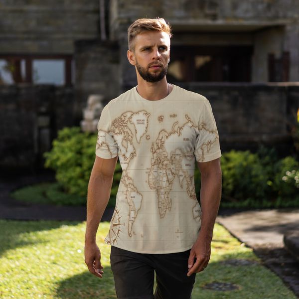 

Yellow map 3D printing T-shirt unique fashion, beautiful, breathable and comfortable daily party travel visual impact gothic style men', White;black
