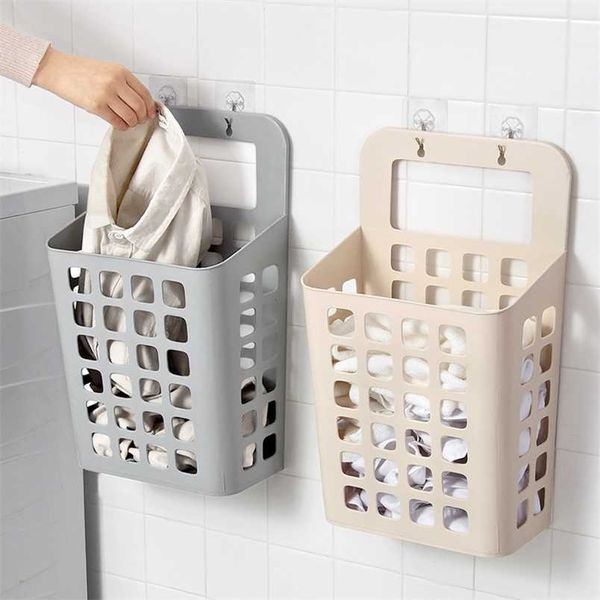 1 pc de parede grande lavanderia cesta doméstica casa de banho perfurando roupas sujas livres cesta de armazenamento plástico vazio hamper 211112