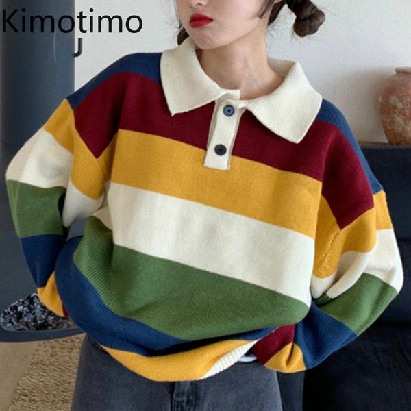 

women's sweaters kimotimo autumn striped long sleeve knitted jumper harajuku preppy style kawaii casual streetwear km4x, White;black