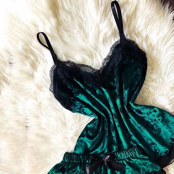 

fashion lace sling women sleepwear velvet pajamas set lingerie temptation underwear nightdress pidama damska womens, Black;red