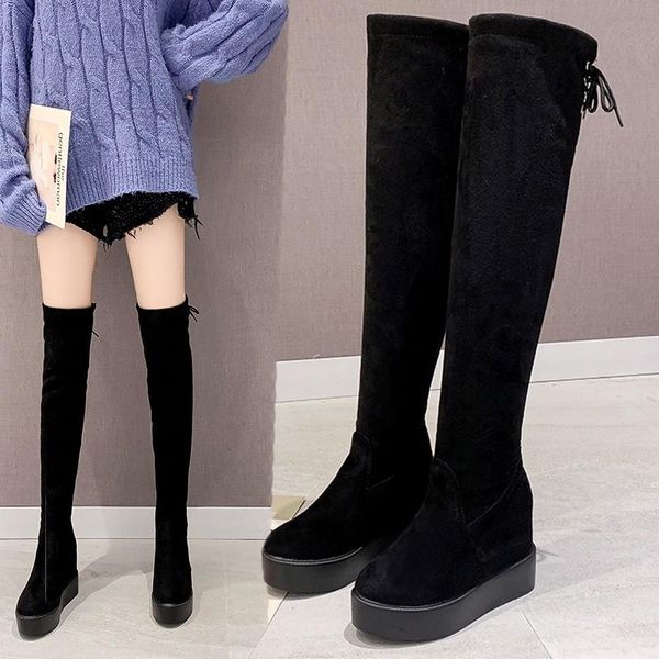 

boots size 35-51 nice over the knee women autumn party shoes woman height increasing heels ladies casual platform boot, Black