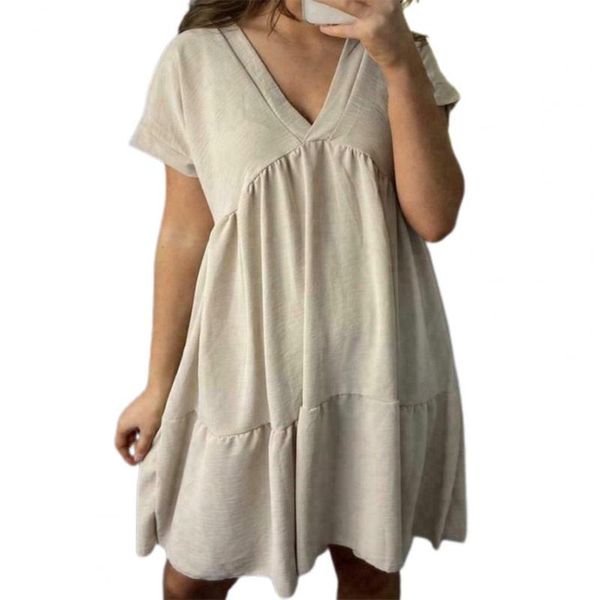 

casual dresses mini dress solid color v neck women short sleeve ruffles for dating summer women's clothing 2021 army green xxl, Black;gray