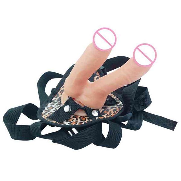 Nxy Dildo Dongs Giocattoli sessuali lesbici Doppio 7.5inch Pvc Harness Strapons Pene Massaggio vaginale Strap on Bondage Belt 0114