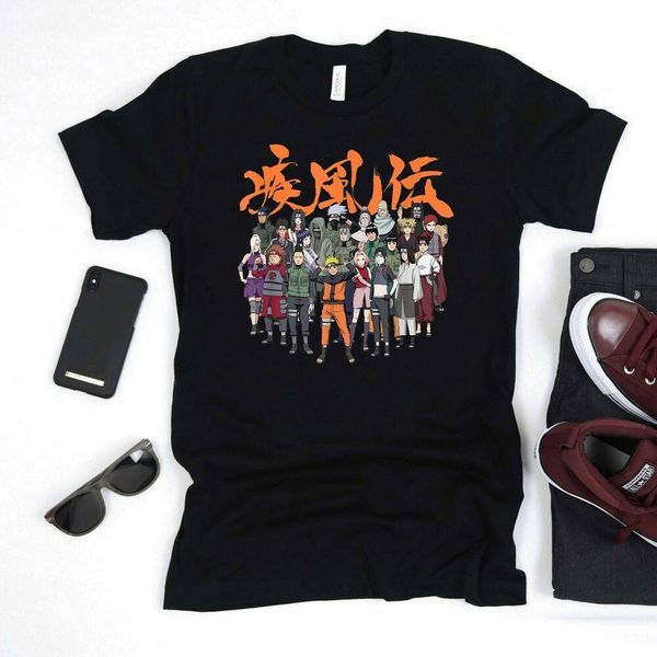 

naruto shippuden cast group t-shirt, White;black