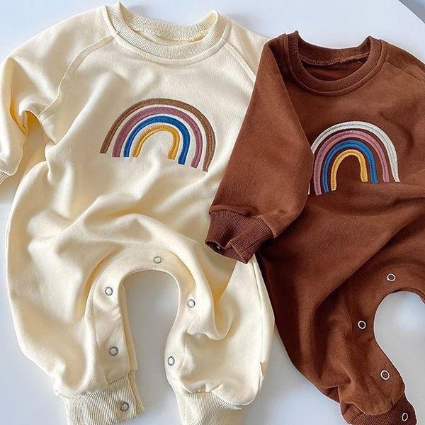 

jumpsuits baby rompers spring autumn toddler kids boys girls rainbow print long sleeve romper outfits infant clothing, Blue