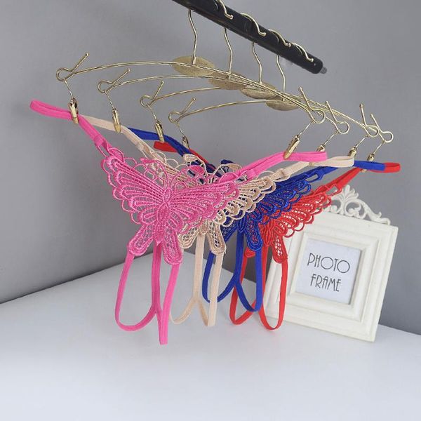 

women's panties butterfly design hollow embroidery thong transparent heart low-waist underpant female seamless g-string underwear linge, Black;pink