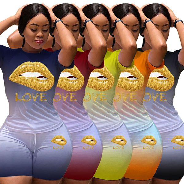 Spor Kiti Kadın Eşofman Spor Seksi Motion Girlish Iki Parçalı Set Parti Plaj Karnaval Giysileri Yürüyüş Yoga Ev Sokak Kız Degrade Mektup Baskı Giyim