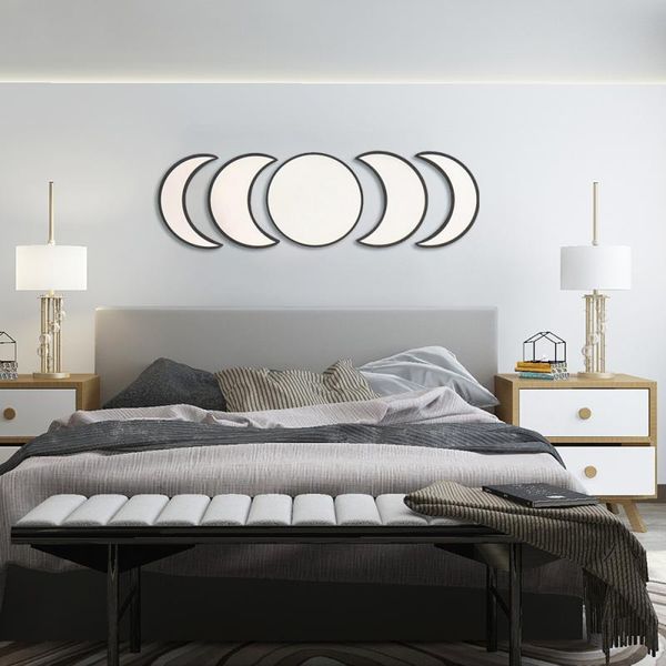 

mirrors moon wall mirror bohemian style home decor self-adhesive vintage nordic wooden eclipse undefined room decoration