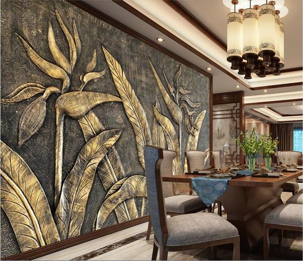 

wallpapers custom po wallpaper mural golden bird sculpture wall background papel de parede 3d papers home decor