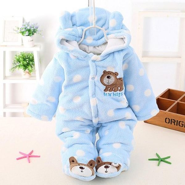 

jumpsuits boy girl cute hooded romper clothes outfits infant warm clothing baby rompes polka dots rompers, Blue