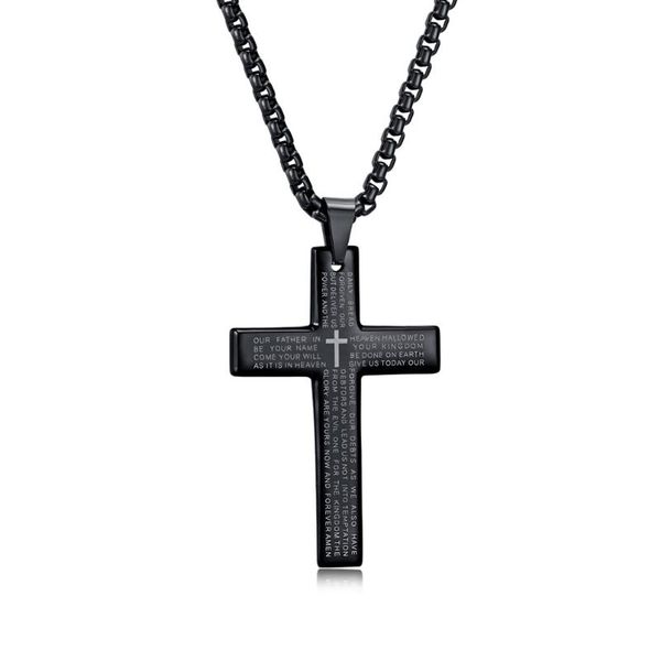 

pendant necklaces men's retro cross scripture necklace stainless steel vintge religious jewelry men women accessories gift, Silver