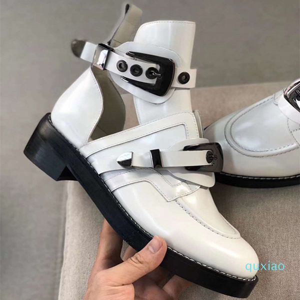 

designer womens cool boots cowhide classic black ankle metal leather thick heel fashion womenss martin boot size3 color matching