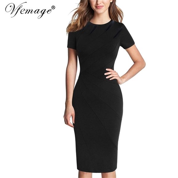 Vfemage Damen Herbst Elegant Patchwork Casual Arbeit Business Büro Party Vestidos Schmal geschnittenes, figurbetontes Bleistift-Etuikleid 1045 210331