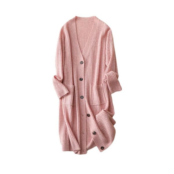 

women's knits & tees hollow out high-quality cashmere prairie chic knitted long cardigan single breasted solid v-neck vintage sweater p, White