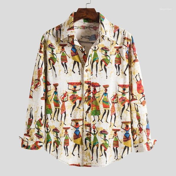 

print men shirt long sleeve vintage ethnic style high street beach camisa chic breathable hawaiian brand shirts 20211, White;black