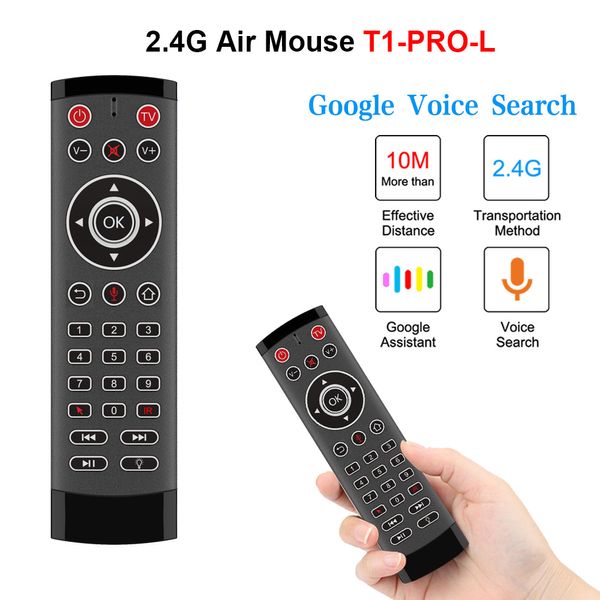 Voz Controle Remoto T1 Pro 2.4G Wireless Air Mouse Gyro IR para Android Caixa de TV Google Play YouTube X88 Pro H96 Max HK1 T95 TX6
