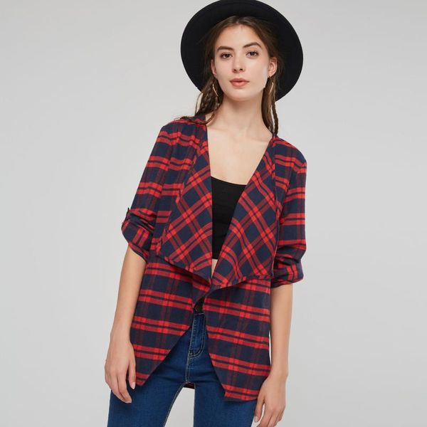 

women's jackets jacket women vintage plaid chic base coat cardigan lapel autumn spring street fashion loose school girl casual outerwea, Black;brown