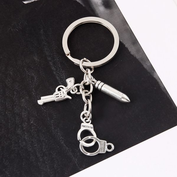 

multiple styles bullets handcuffs keychain making metal pistol pendant for men gift friend keyring jewelry, Silver