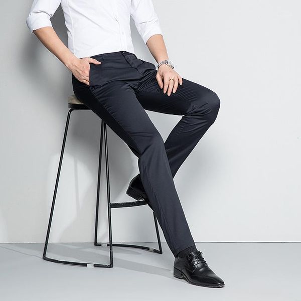 

men's pants silk drop feeling straight spring korean slim casual business long, Black