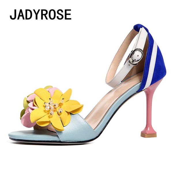 

blue leather women gladiator sandals ankle strap high heels summer shoes woman 3d bead ladies sandalias mujer design dress pumps, Black