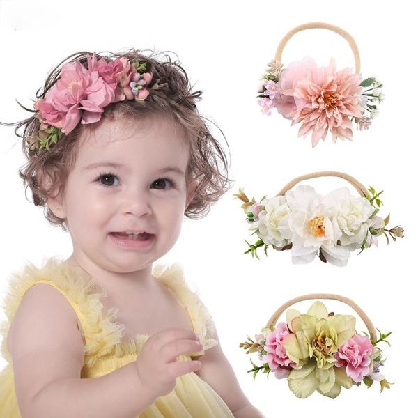 

fashion florals headband born baby elastic princess hairbands child kids pearl fresh style cute headwear gifts decorate hair accessories, Slivery;white