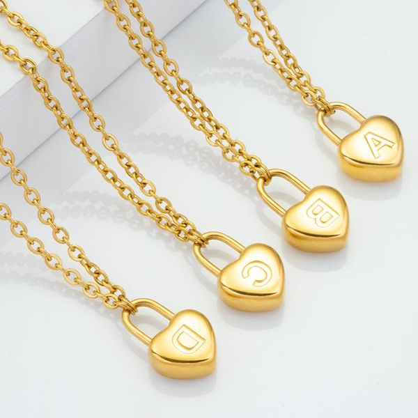

chains huiet gold letters necklace heart pendant charm couple women fashion jewelry 26 letter name random choker necklaces 45cm+5cm, Silver