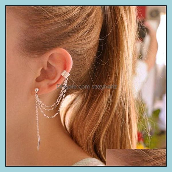 

dangle & chandelier jewelry fashion personalized single earring metal leaf leaves tassel earrings ear clip aessories for women drop delivery, Silver