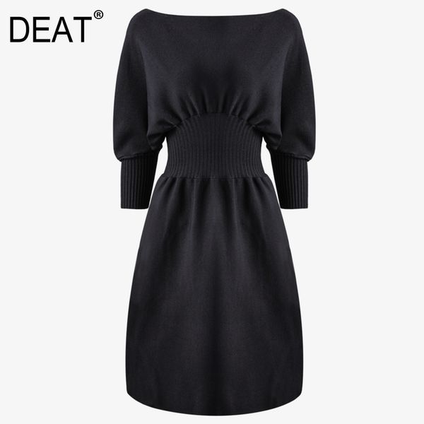 

slash neck off shoulder solid elastic waist y2k clothes mall goth knitted dresses for women casual spring gx303 210421, Black;gray