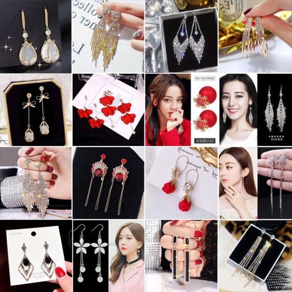

earrings long female 925 silver needle girl heart tassel earrings korean pearl earrings, Golden