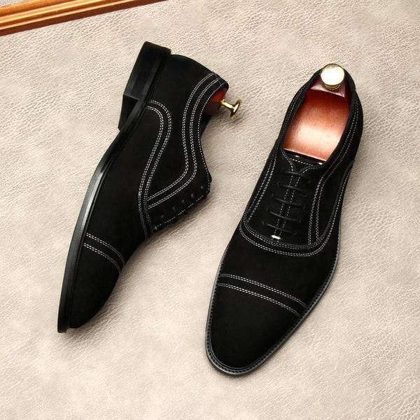 

dress shoes designer mens suede oxford luxury genuine leather handmade quality wedding party suit for male 2021 autumn, Black