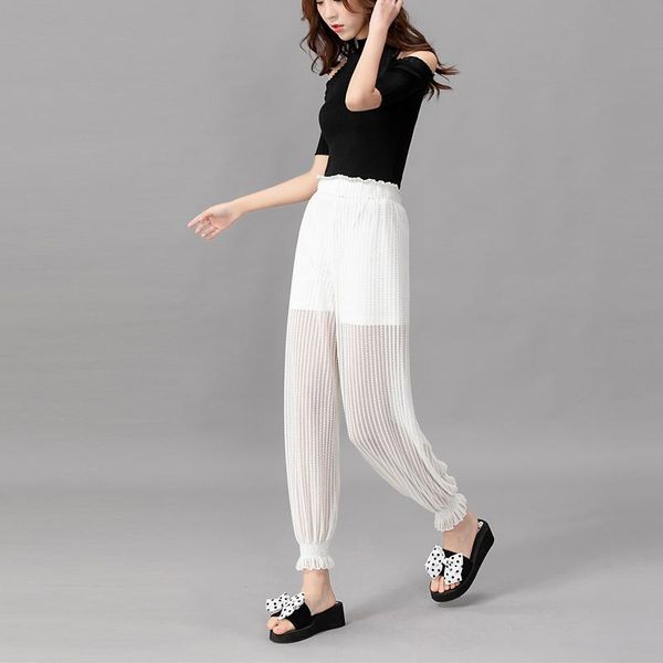

women's pants & capris mesh cool summer sun protection women large size nine points loose carrot solid color pantalones de mujer, Black;white