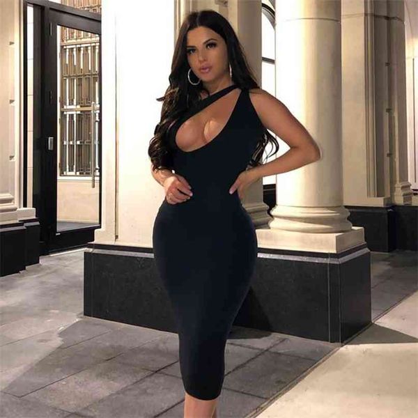 

summer women black one shoulder hollow out party dress sleeveless midi evening club celebrity runway dresses 210507, Black;gray