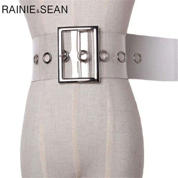 

rainie sean wide ladies belt pin buckle belt for women cummerbund pvc transparent female fashion brand belt clear 210914, Black;brown