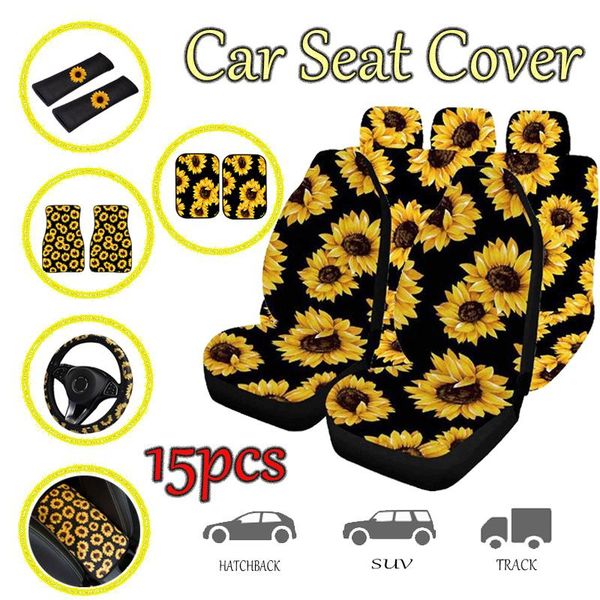 

universal car front seat cover sunflower style with interior decor printing fashion patterns autos full cushion fit for all cars covers