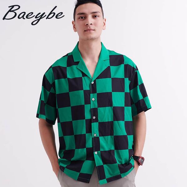 

men's casual shirts summer man hawaiian woman green plaid print shirt couple plus size blouses turn-down collar homewear, White;black