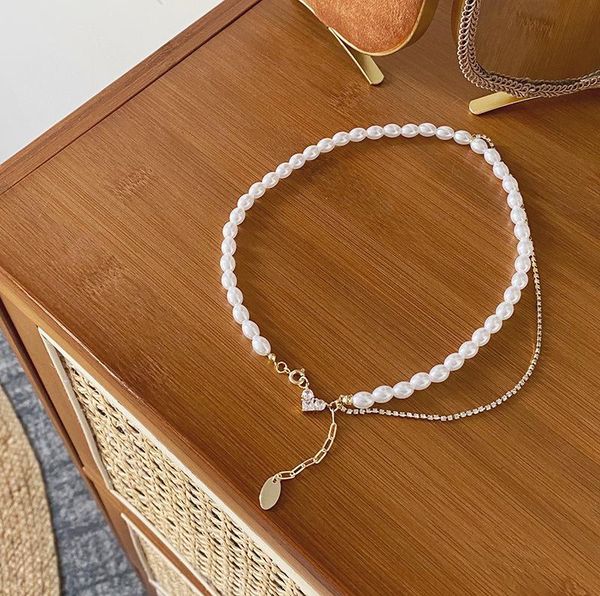

chains 2021 fashion brand jewelry elegant crystal heart pendant&necklaces for women delicate pearl beads charm choker necklaces, Silver