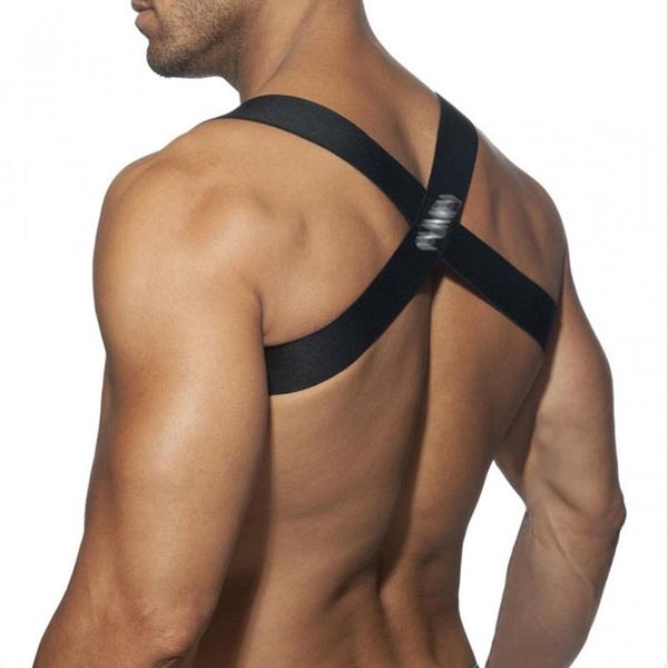 

back support 2021 mens chest strap nylon spandex solid color male elastic shoulder straps muscle men party carnival decoration gay man, Black;blue