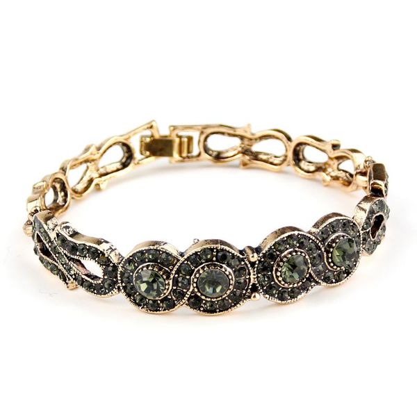 

sunspicems vintage retro gold color bohemia women bangle turkish full gray crystal ottoman wedding jewelry gift, Black