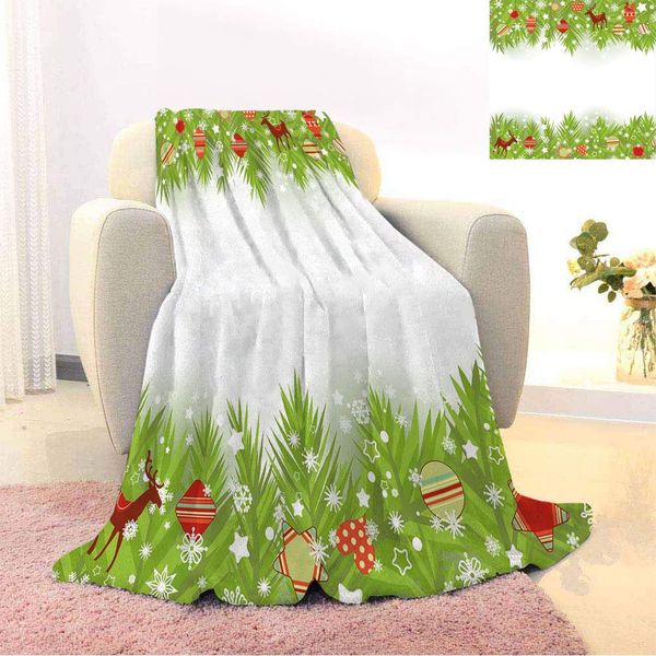 

kids christmas twin size fleece blanket, spruce coniferous noel tree border with artistic flakes reindeer and hearts all season