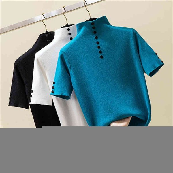 

women's sweaters spring summer woman's knitted shirt half turtleneck harajuku short sleeve fine sweater korean clothes fashion cal, White;black