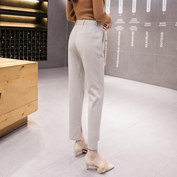 

woolen plaid suit women autumn winter new high waist straight harem pants houndstooth female s592, Black;white